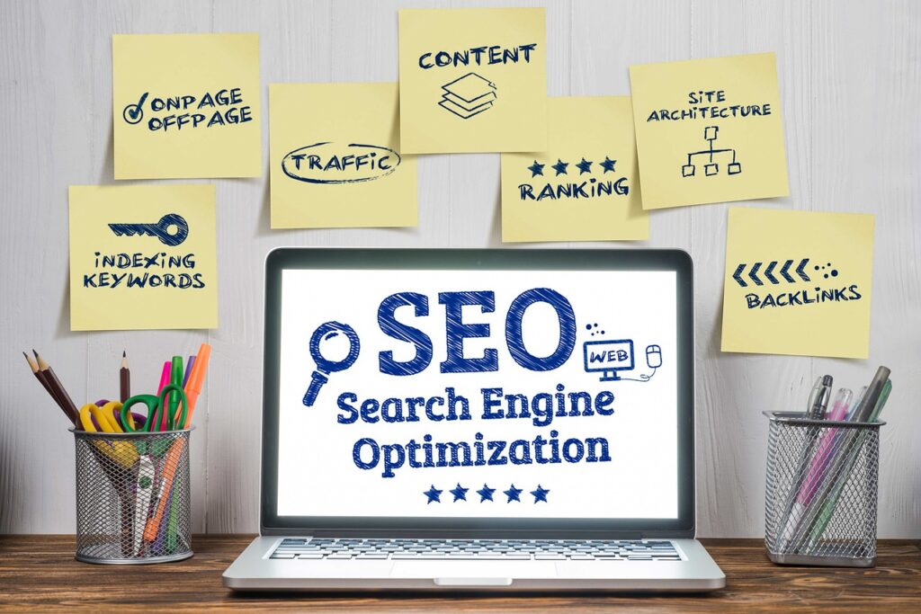 Complete SEO Guide 2026 for Website Optimization SEO optimization concept showing keywords meta tags search ranking and website traffic growth